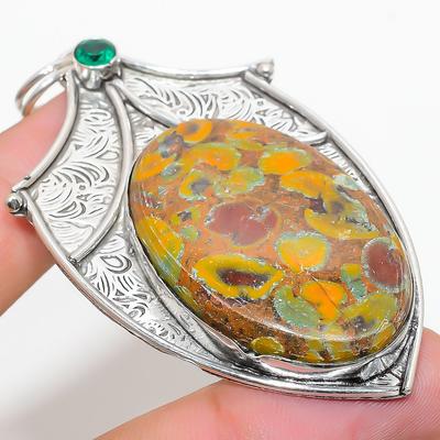 Natürlicher Bambusjaspis, Diopsid-Edelstein 925 Sterlingsilber Anhänger 3,03" Y6J51