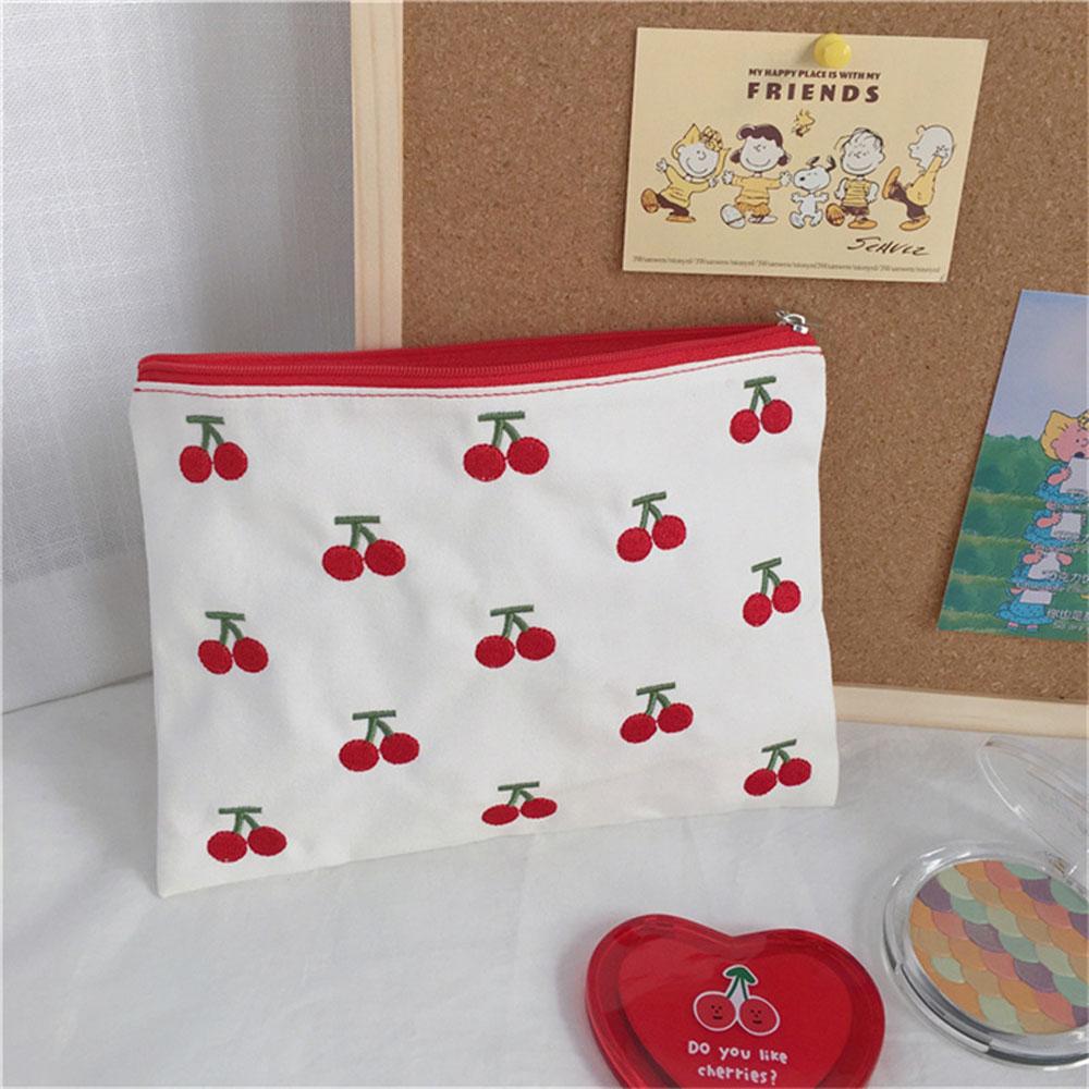 

Bag Toiletry Organizer Cartoon Cherry Travel Pencil Case Cosmetic Purse Canvas Pouch Makeup Bags A