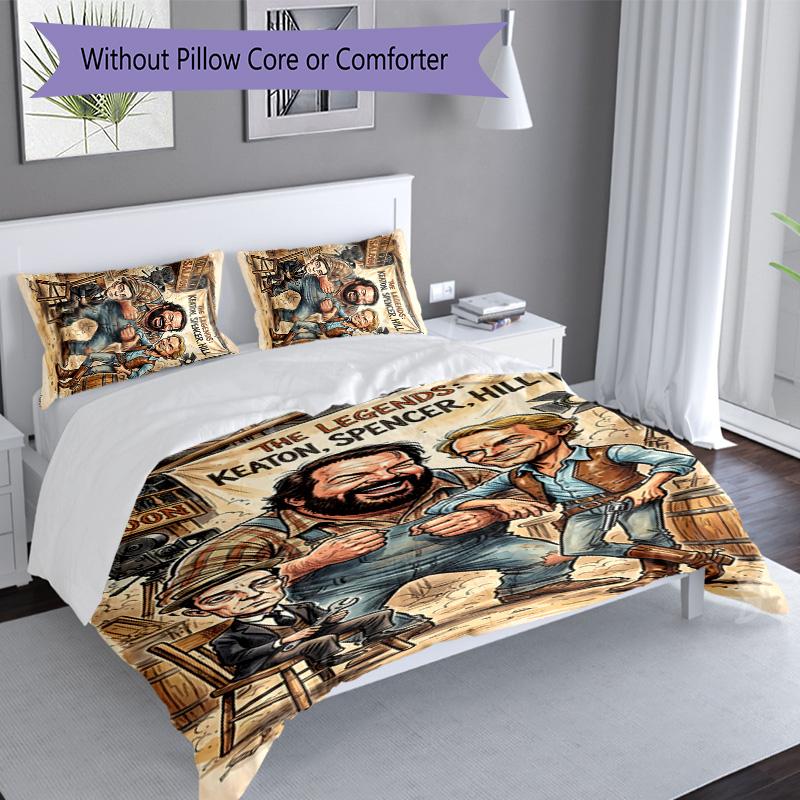 Set Lenzuola con Stampa Terence Hill e Bud Spencer 3 Pezzi Set Copripiumino include Copripiumino e Federe, Decorazione Camera da Letto Perfetta per Tutte le Stagioni & Regalo
