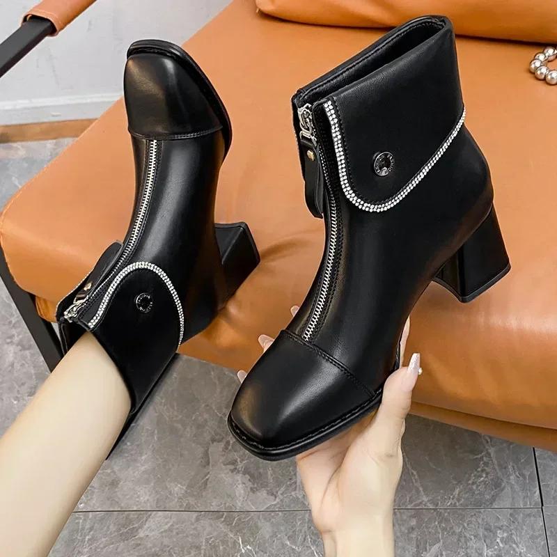 Fashion 2024 New Women Punk Platform Short Shoes Mid Heels Chelsea Boots Designer Zipper Warm Plush Ankle Boots Motorcycle Botas