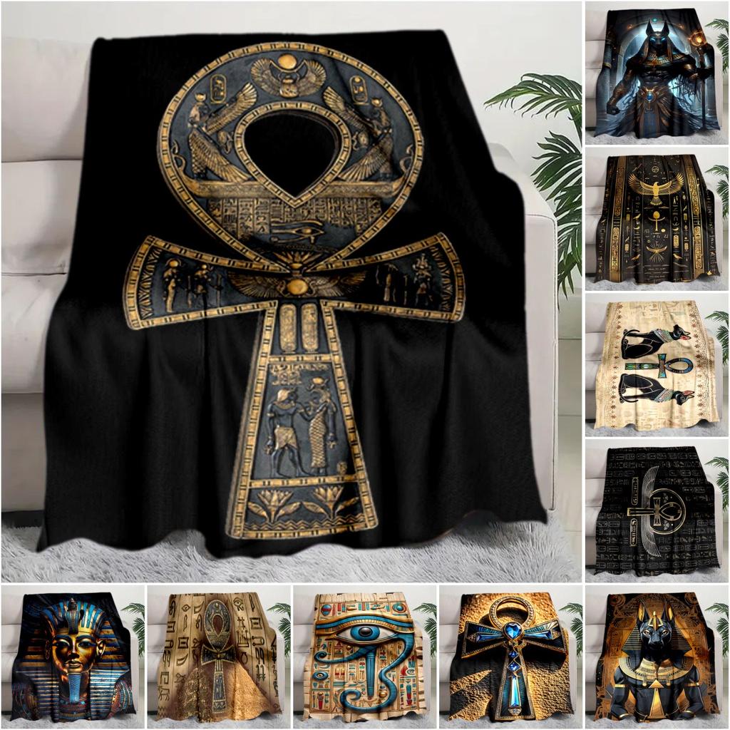 1PC Egyptian theme printed blanket, all season lightweight home office outdoor nap multifunctional blanket A2