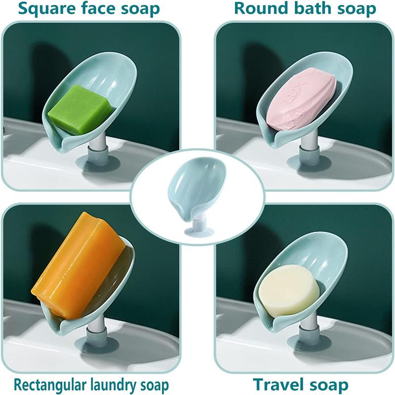 Leaf Shape Self Draining Soap Holder No Drill Suction Cup Soap Dish Quick Dry Bar Soap Saver for Shower Bathroom Kitchen Sink Green 1-Pack