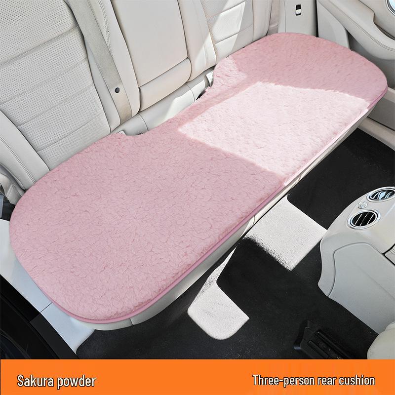 Universal Embroidered Lambswool Car Seat Cushion Set - Winter Warm 3-Piece Interior Decor.