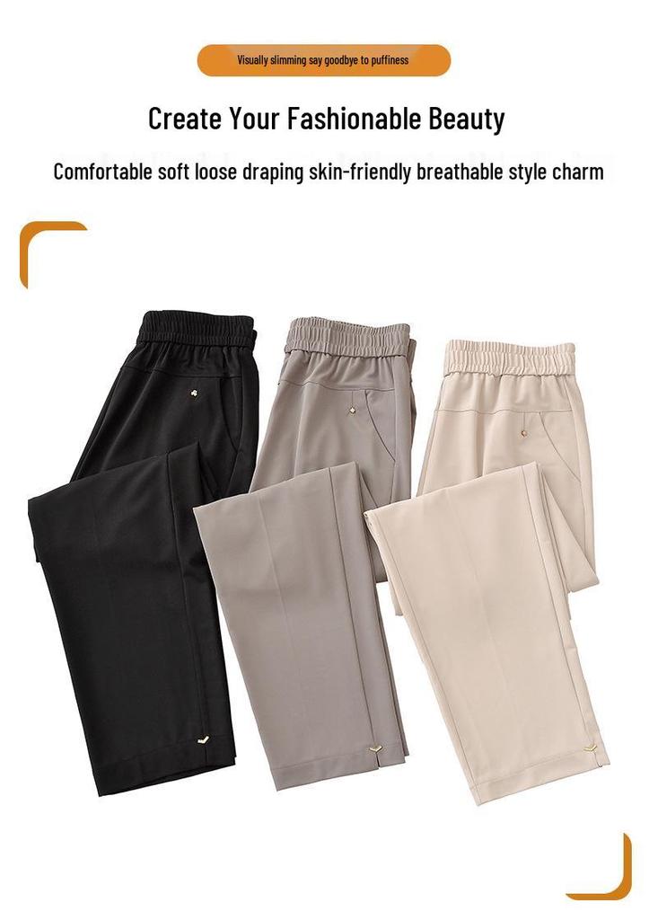 Summer Elastic Waist Loose Women's Pants: Breathable, Comfortable Straight Leg for Middle-Aged and Elderly