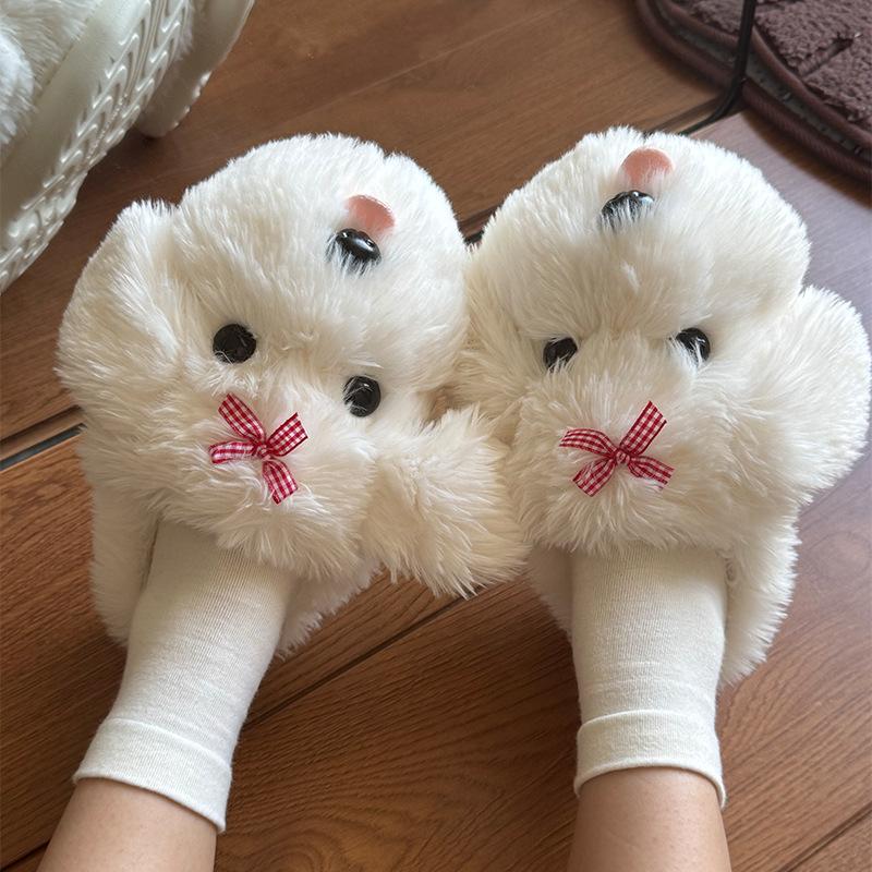 

Модные женские тапочки Зима 2025 Новые Теплые Пушистые Удобные Туфли Пара Домашние Тапочки Милый Мультяшный Пес Для Дома Комнатные Тапочки 36-37 белый