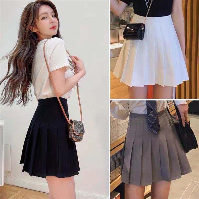 Stylish Women High Waist Pleated Skirt Featuring Comfortable Safety Shorts Inside