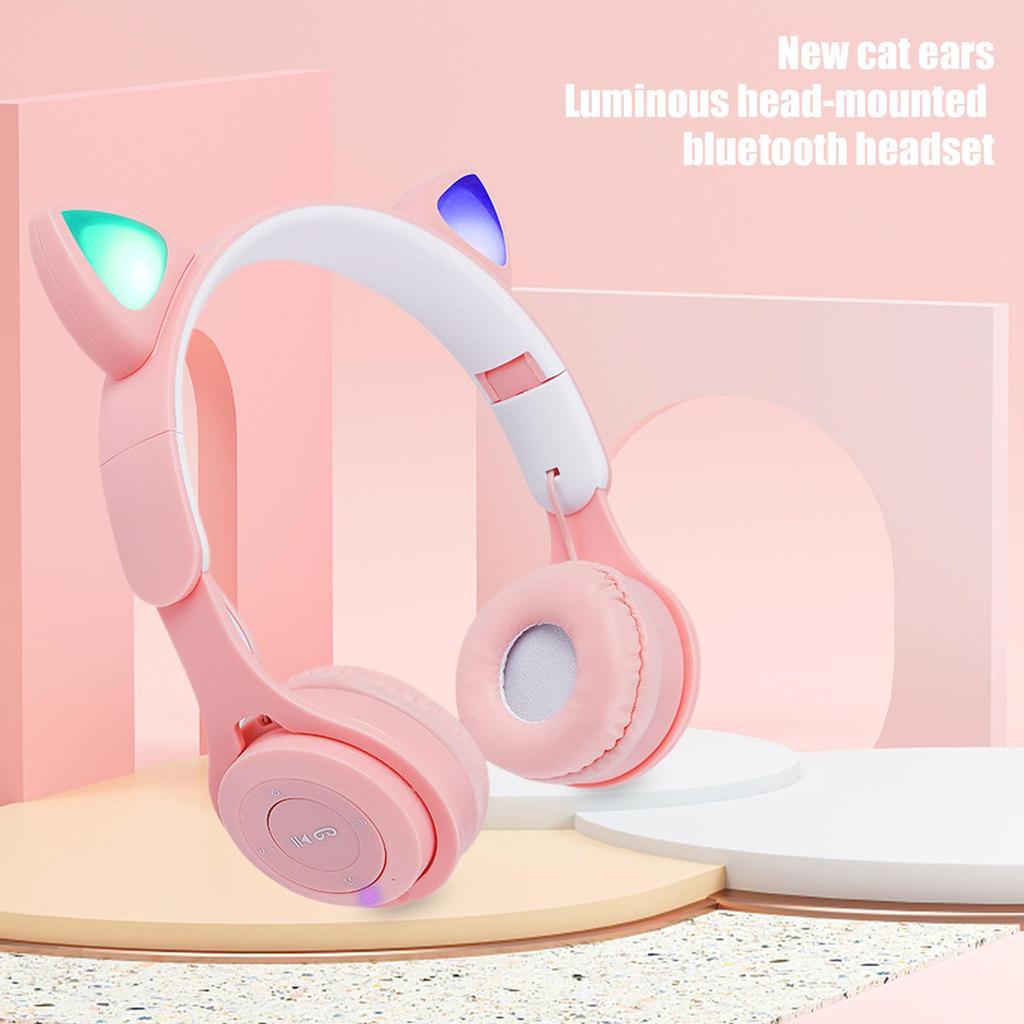Wireless Bluetooth 9D HIFI Cute LED Cat Ear Noise Cancelling Headphones Foldable Stereo Headset Gaming Headset