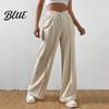 Wide-leg Bottoms Women Pants V-Shaped Elastic High Waist Straight Wide Leg Lounge Trousers Long Solid Color Loose Fit Sweatpants Daily Wear