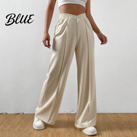Wide-leg Bottoms Women Pants V-Shaped Elastic High Waist Straight Wide Leg Lounge Trousers Long Solid Color Loose Fit Sweatpants Daily Wear