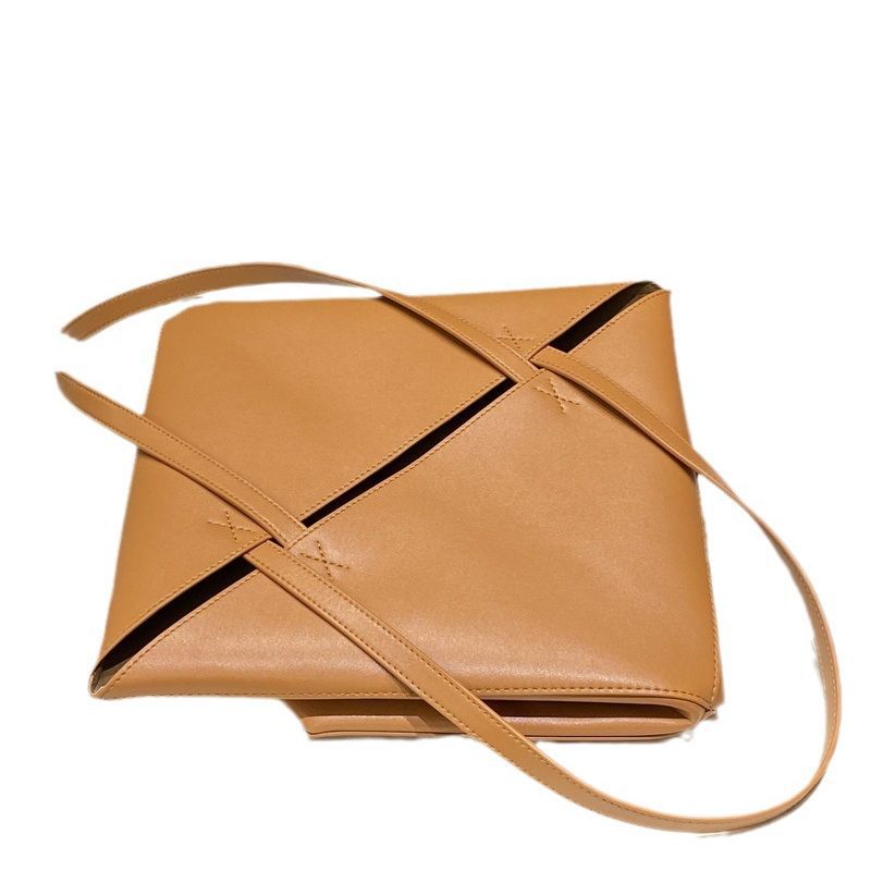 2026 New Genuine Leather Women's Bag Deformation Geometric Splicing Folding Tote Single Shoulder Diagonal Cross Trendy Manufacturer