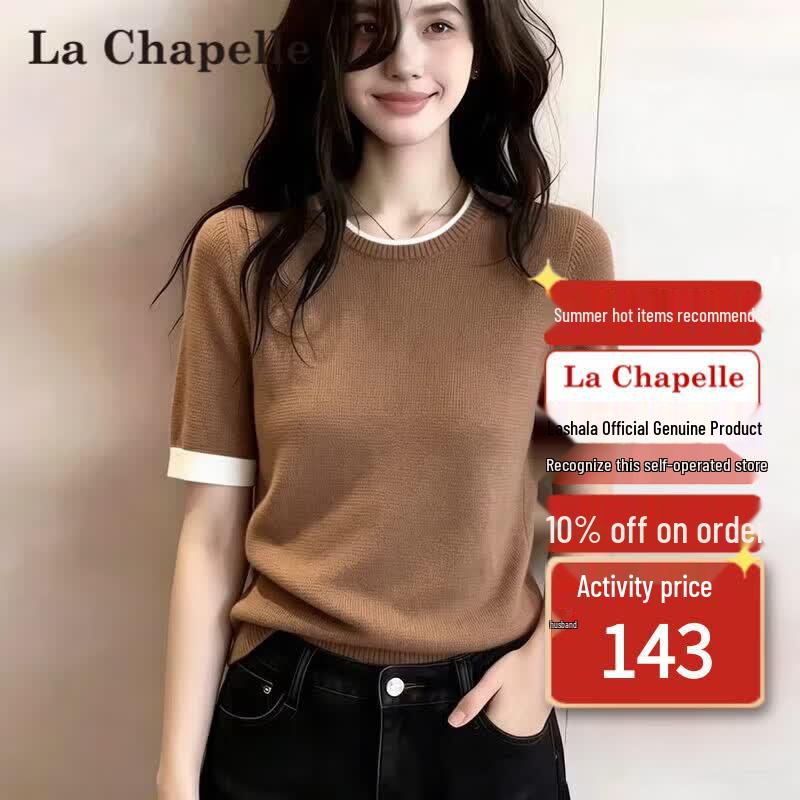 La Chapelle Women's Slim Fit Faux Two-Piece Contrast Knit Top