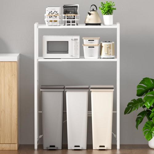 TKUIN Adjustable Width and Height Over Trash Can Rack, Microwave Rack, Microwave Stand, 60-80cm Wide, 8 Height Adjustable Levels, Toaster Stand, Multi