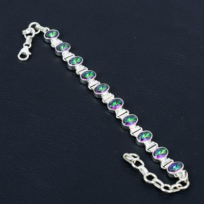 Bracciale con pietra preziosa di topazio mistico naturale, argento sterling massiccio 925, braccialetto regolabile, braccialetto in argento fatto a mano, regalo di San Valentino per amore
