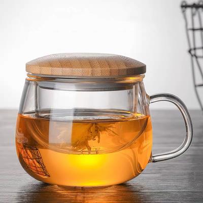 Hi Creative Glass Tea Infuser Cup With Transparent Filter Handle Bamboo Lid Heat-resistant Flower Teacup Office Tea Mug Drinkware