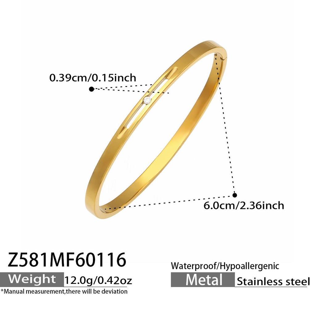 Stainless Steel Geometric Zirconia Bracelet - Chic European American Cross-Border Style Set