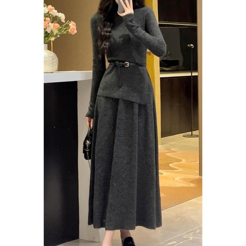 Knitted bottoming dress three-piece women's autumn and winter new style suit skirt