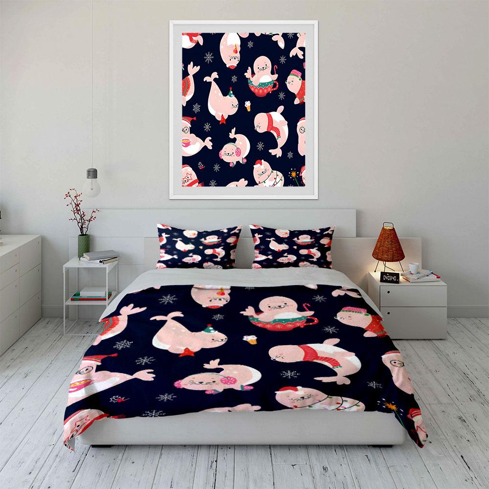 Cute Seals in Winter Design Bedding Duvet Cover Set (1*Duvet Cover 2*Pillowcases, without duvet insert)