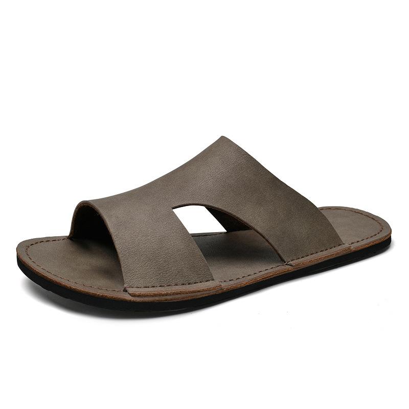 5213 Men S Shoes Cool Slippers Open-Toed Leather Surface Summer Outdoor Sports Leisure Beach Sandals Large Size Slippers Tide 38 коричневый
