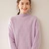 2024 Autumn/Winter Cashmere Sweater: Ladies' Half-High Neck, Wheat Ear Jacquard, Korean-Style Loose Slimming Knitwear