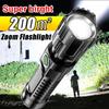 30W Super Bright Portable Zoom LED Flashlight Built-in Battery Type-C Rechargeable Emergency Torch Outdoor Camping Hiking Lantern