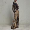 Women's V-Neck Long Sleeve Printed Tops Wide Leg Pants Set