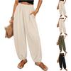 Damskie elastyczne spodnie z wysokim stanem, o swobodnym kroju, z szerokimi nogawkami, długie spodnie, spodnie z kieszeniami
