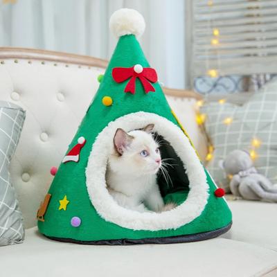 Christmas Cat Bed Dog Tent House Mat Pet Self-Warming Cave Cute Sofa For Small Dog Kitten Hut Hideout Pet House Washable