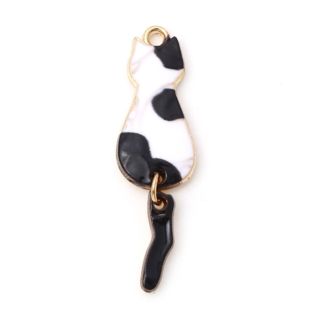 10PCs Cat Enamel Gold Color Metal Charms Animal Pendants Multicolor DIY Making Necklace Earrings Women Fashion Jewelry 3.5cmx1cm