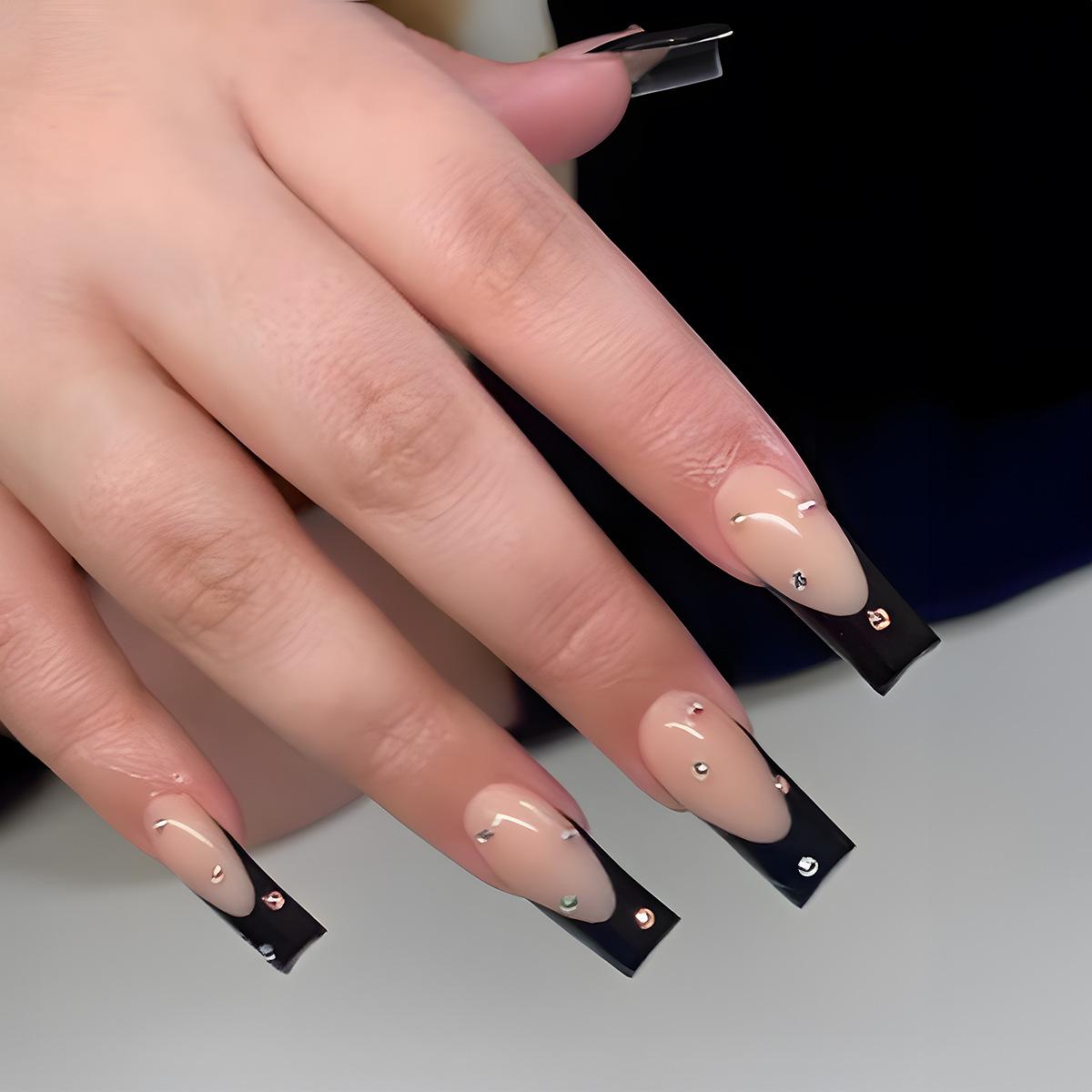 

24-Piece Black French Pointed Diamond Press-On Nail Set