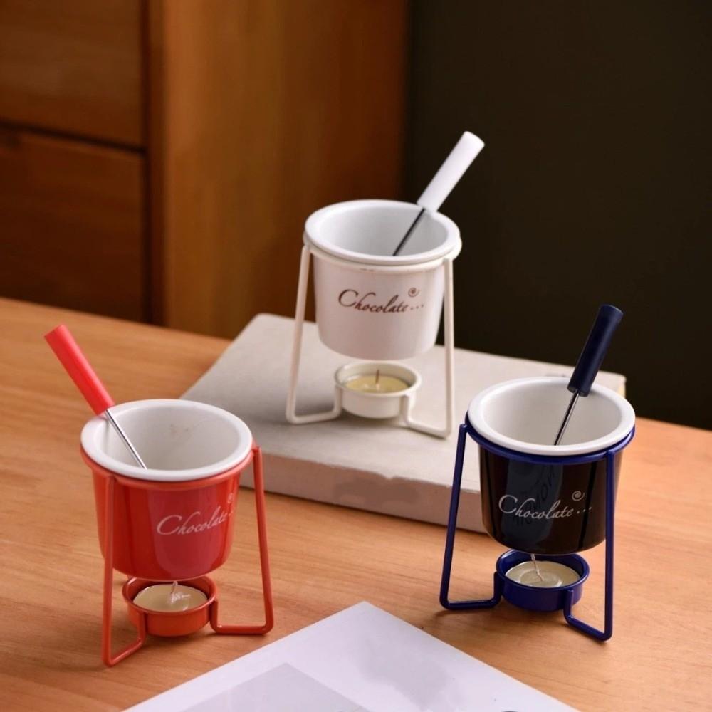 Detachable Fondue Cup With Fork Candle Pot Multi-function Ceramic Mug  Cheese Melting