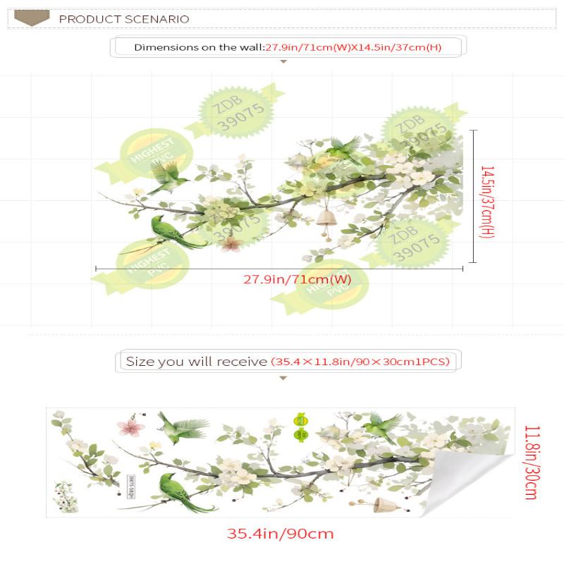 

1Pcs Pear Tree Branches Bird Wall Decal Bedroom Wall Art Decor Removable Self-Adhesive Fresh Plant Background Sticker зелёный