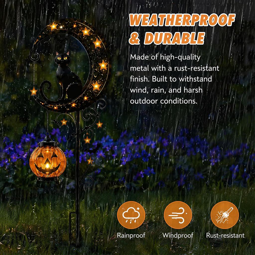 Solar Moon Cats LED Stakes Light Weatherproof Metal Pumpkin Stake Lights Halloween Decorations Solar Lamp for Housewarming Gifts