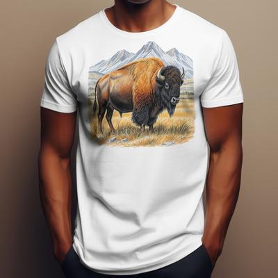 Aquarell Bison Berg T-Shirt, Amerikanische Plains Unisex Natur Wildtier T-Shirt