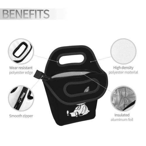 Moomi Lunch Tote Bag, Women's, Insulated and Thermal Lunch Bag, Walking Bag, Mini Bag, Black, Zippered, Shopping Bag, Small Bag, Cooler Bag, Lunch Bag