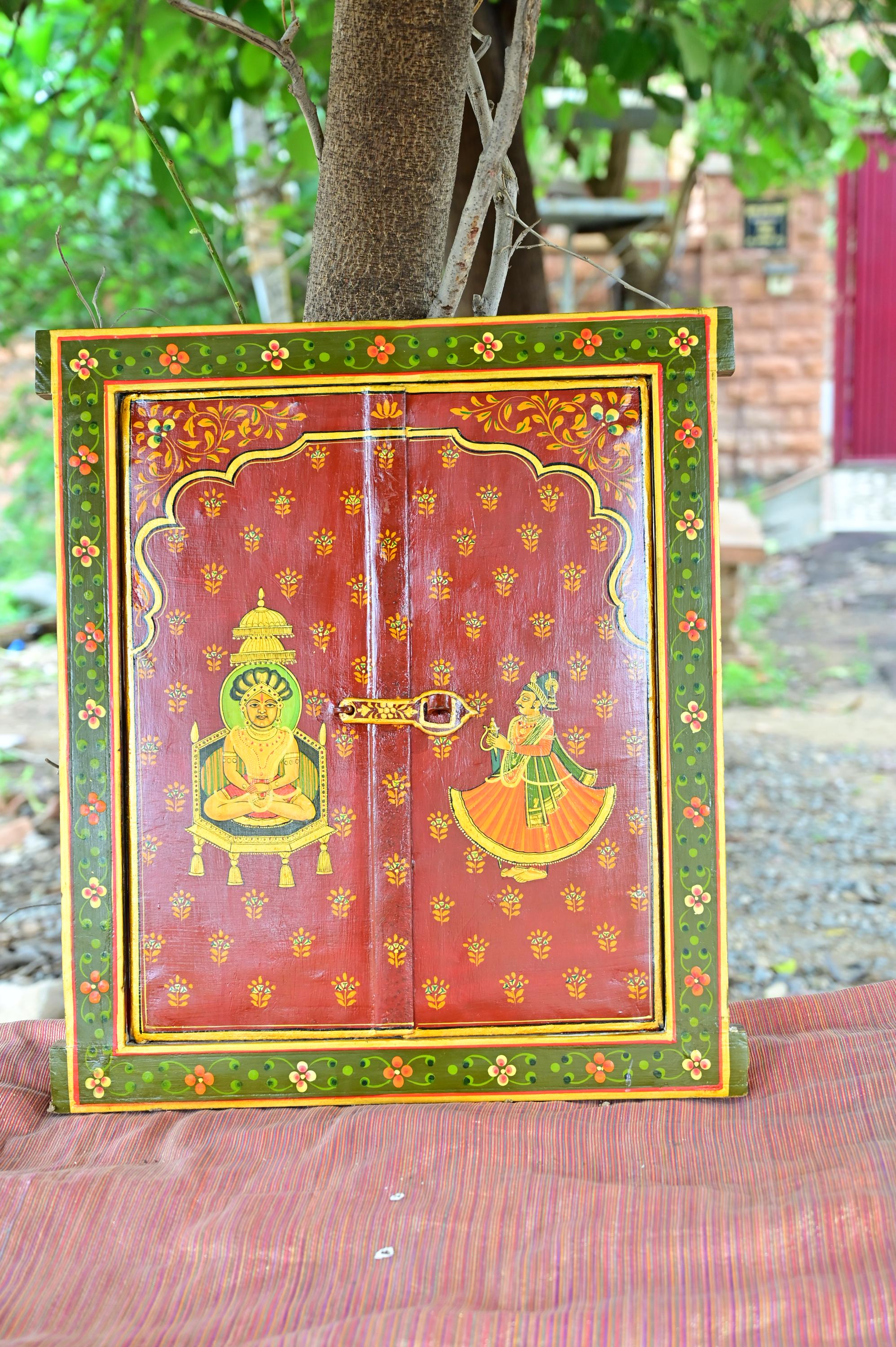 Hand-Painted Jain Jharokha Window: Antique Rajasthani Home Decor разноцветный