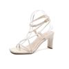 White sandals women's square head open-toed word with clip-on high heels thick heel