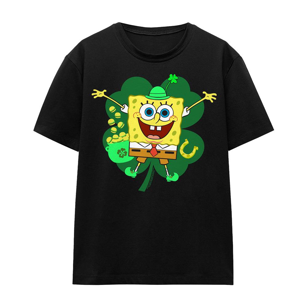 SpongeBob SquarePants Unisex Adult Spongey Four Leaf Clover St Patricks Day T-Shirt
