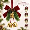 Christmas Hanging Ornaments with Bells, Velvet Bows and Pinecones for Holiday Tree Decoration