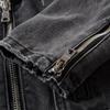 High Quality Men's Zippers Black Denim Jean Biker Jacket for Motorcycle Vintage Epaulet Holes Ripped Distressed Coats