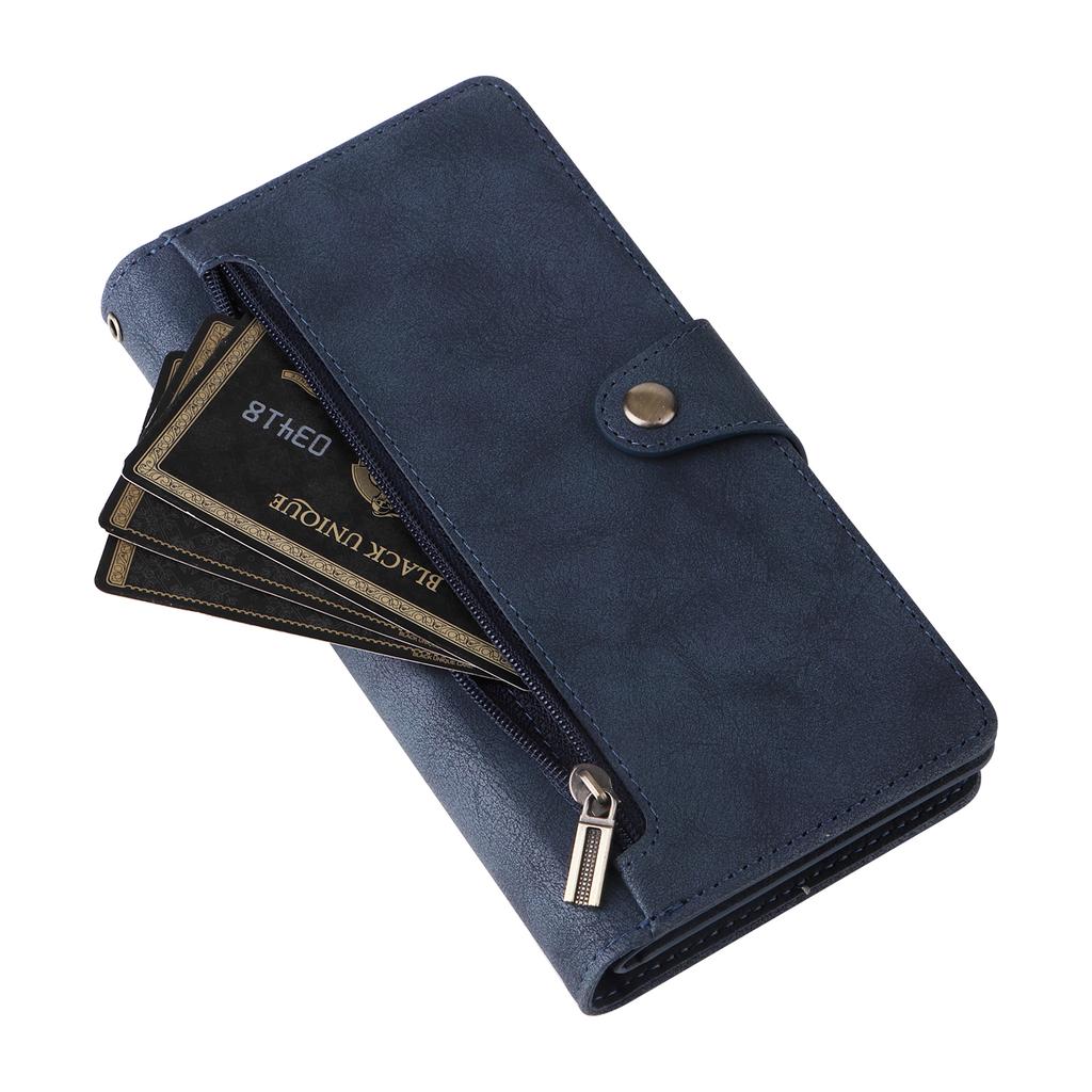 For Xiaomi Redmi Note 13 5G Leather Case Rivet Decor 9 Card Holder Slots Zipper Pocket Cover