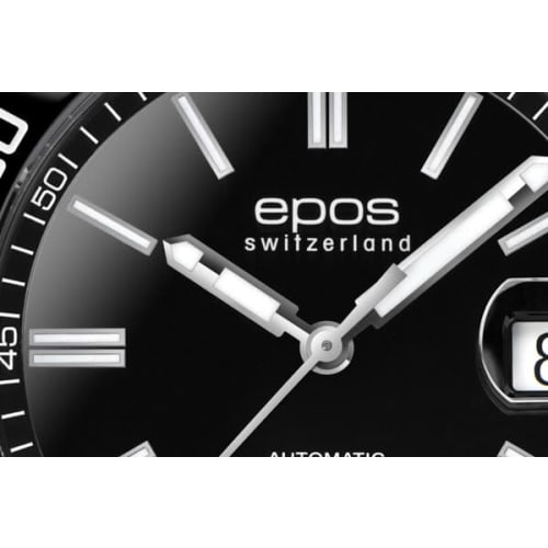 EPOS EROWP 500m Water Resistant Automatic Diver's Watch with Ceramic Bezel, Sporty Design, Men's Black, 3504BKR