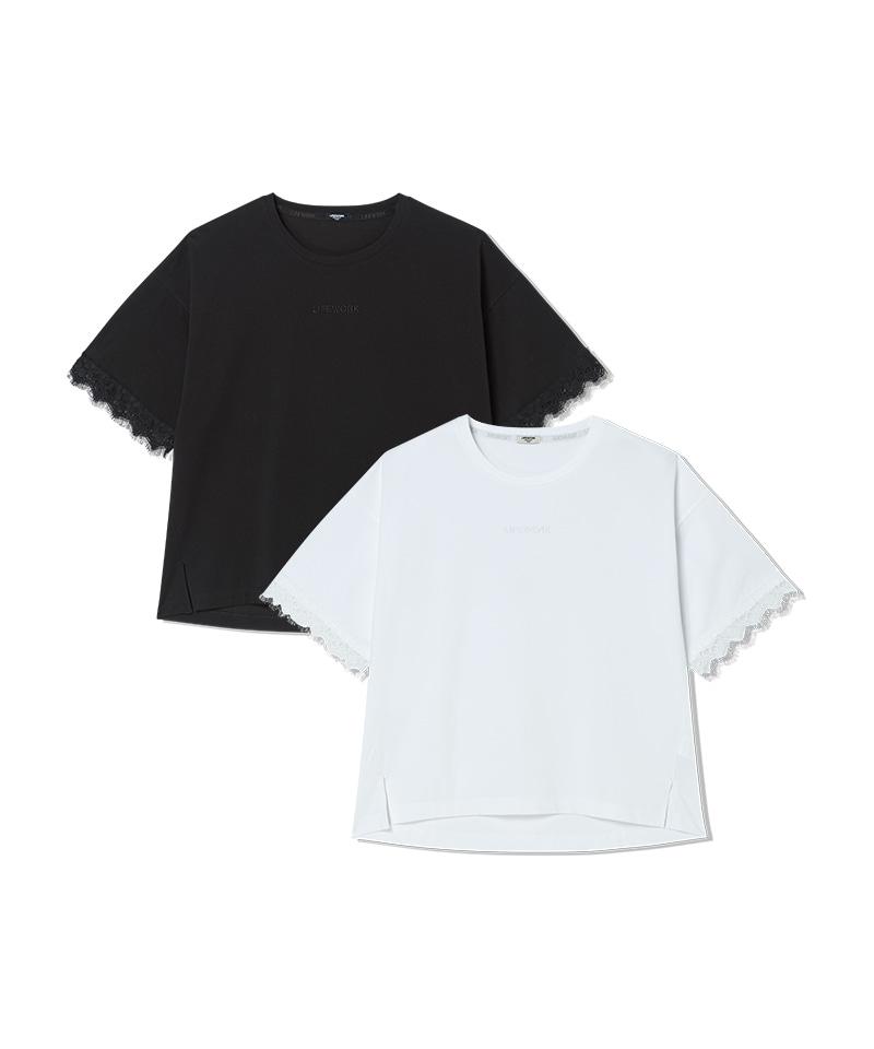 LIFEWORK Women'S Lace Sleeve Short Sleeve T-Shirt
