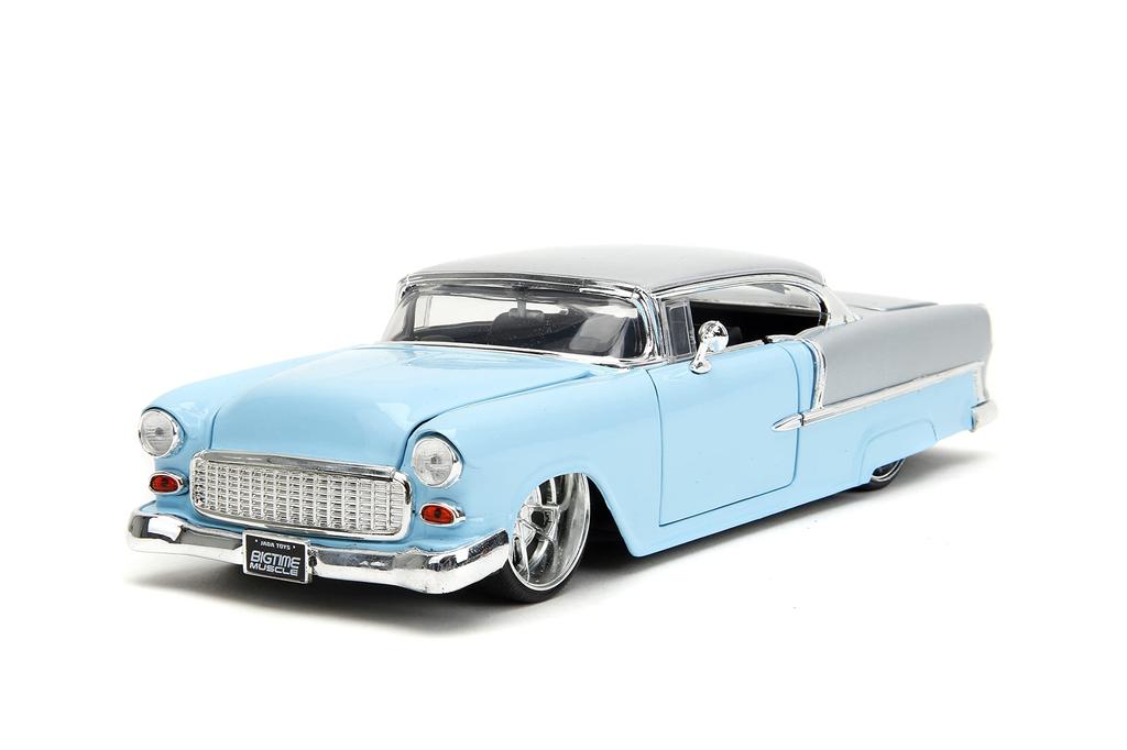 Big Time Muscle 1:24 1955 Chevrolet Bel Air Diecast Car - Kids and Adults Toy (Light Blue)