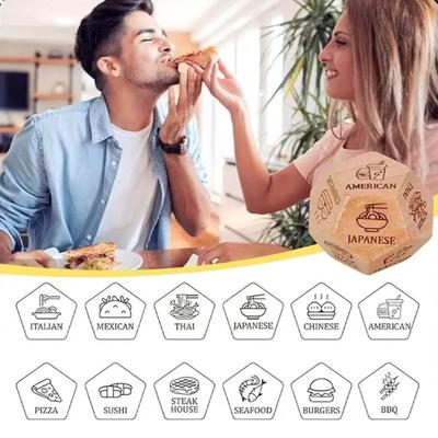 12-Sided Wooden Decision Dice for Date Night Christmas Stocking Stuffer Gift for Couples Food Choice Game for Valentine's Anniversary