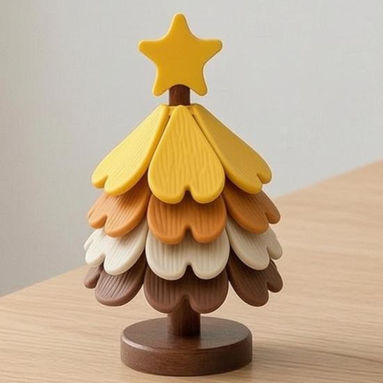 Anti Scald Silicone Mat Christmas Tree Shaped Trivet Set, Collapsible Heat Resistant Hot Pad Folding Kitchen with Storage Stand, Space Saving