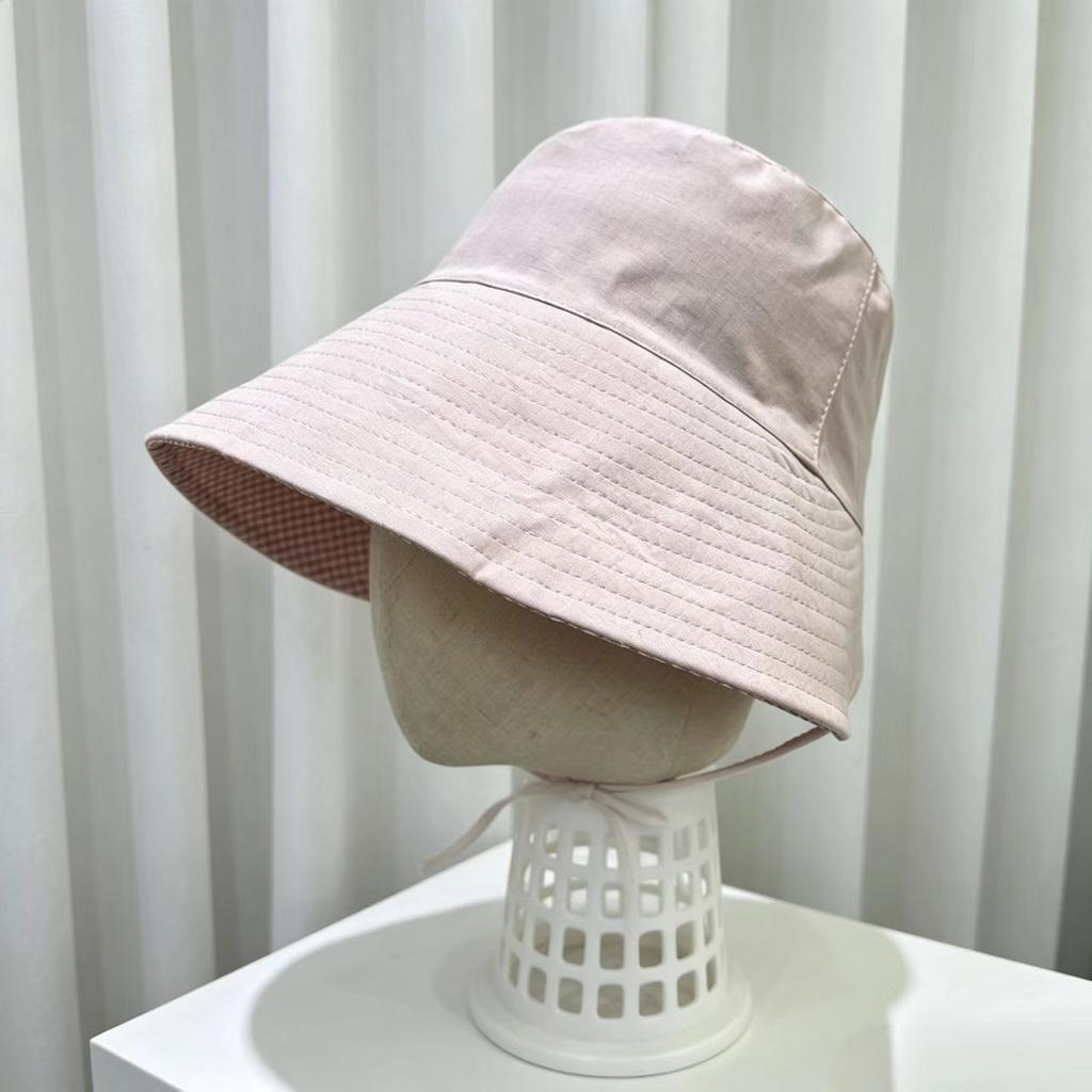 Female spring and summer outdoor sunscreen hat plaid double-sided bucket hat big head circumference big brim showing face small bucket hat