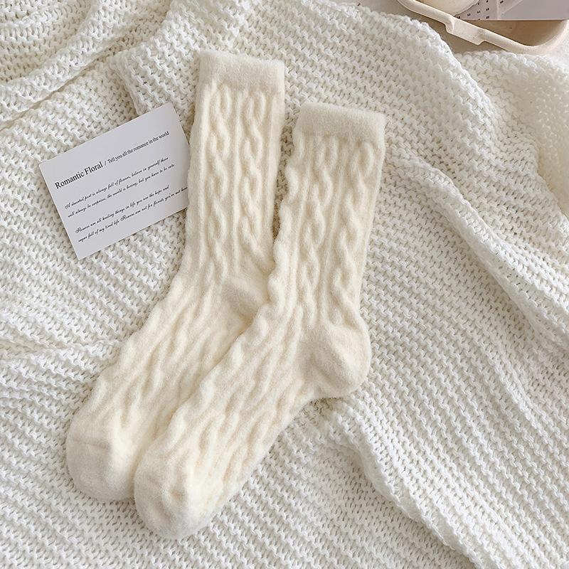 Women Socks Home Twist Mid-Tube Thickened Coral Velvet Floor Socks Sleeping Socks Towel Socks Supersoft