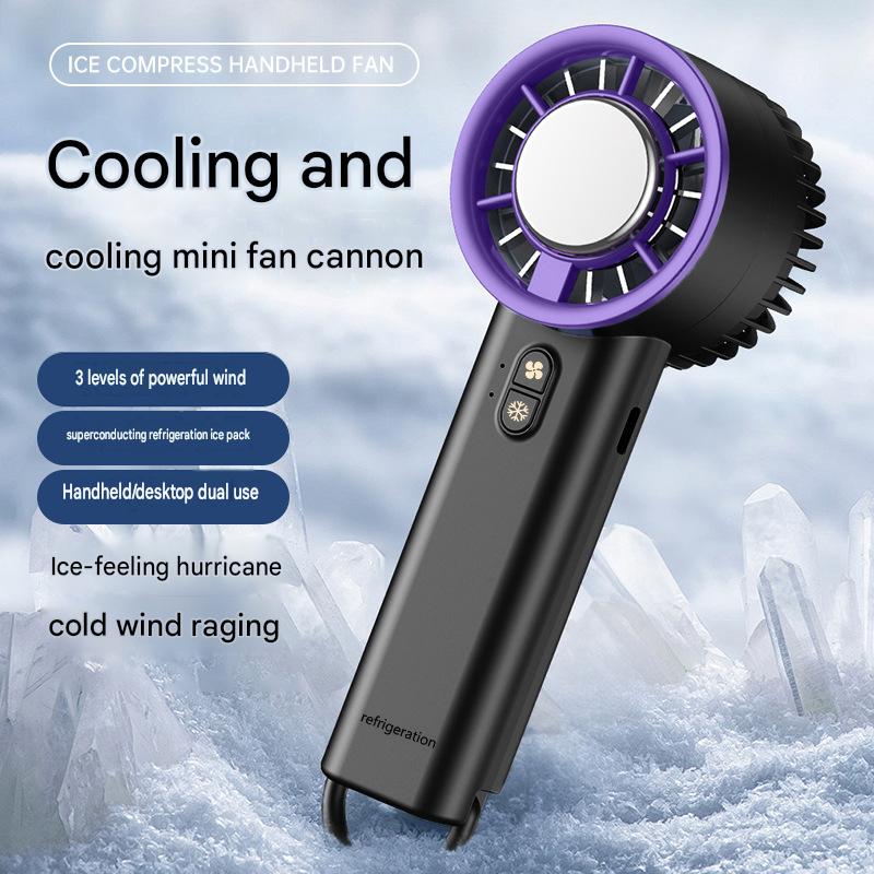 Handheld Fan with Semiconductor Ice Cooling, Large Capacity Rechargeable Mini Portable, Student Desktop Small Fan, Long Battery Life