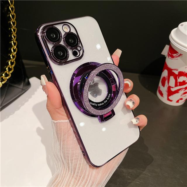 For For Iphone 17 16 Pro Max  Clean Flash Glitter Stand Plating Frame Phone Case For For Iphone Air 13 14 15 Plus Protective Cover