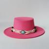 TurquoiseFedora Hat Women Men Autumn Winter Classic Felt Wide Brim Flat Top Jazz Panama Hat Casual Party Church Hat